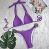 Damen-Bademode, nackte Kristall-Bikini-Sets, Damen-Sommer-Krawatten-Neckholder-Badeanzug, zweiteiliges, dreieckiges, gepolstertes Oberteil mit Strass-Diamant-Unterteil