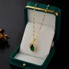 Pendant Necklaces New Light Luxury Green Crystal Stainless Steel For Women Fashion Sexy Female Chain Jewelry