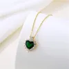 Pendant Necklaces Light Luxury Vintage Green Zircon Crystal Heart Stainless Steel For Women Korean Fashion Sexy Female Neck Chain