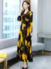 Casual Dresses Woman Clothes Yellow Long Sleeve Dress 2023 Spring Elegant Chiffon Maxi Floral Vintage Party Fashion Evening For