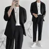 Mäns kostymer Summer Suit Men Slim Fashion Social Mens Dress Korean Casual Jacket/Pants Two-Piece Set Office Formal M-2XL