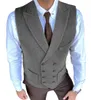 Jackor män passar Vest Green Brown Double Breasted HerringBone Mönster Notch Lapel Waistcoat Casual groomsmen för bröllopskläder