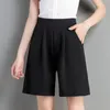 Kvinnors shorts sommaris siden hög midja svart capris byxor fast färg lösa all-match plus size mode mode kvinnor kläder