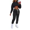 Trainingspakken Mode Sport 2-delig Solid Trainingspak Sportkleding Dames Lange Hoodie Sweatshirt met korte mouwen Top+Joggingbroek Straatkleding P230531