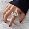 Anelli a fascia Moda Grandi anelli geometrici con pavé di perle per le donne 2021 Nuovi gioielli Dichiarazione di personalità Anello aperto Bijoux regolabile J230531