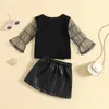 Ensembles de vêtements printemps automne filles col à manches en maille et jupe en cuir noir bébé vêtements enfants tenues pour enfants