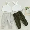 Kledingsets Zomer Meisjes Effen Kleur Mouwloos en Stretch Casual Cargobroek Babykleding Kinderen Kinderoutfits