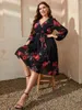 Abiti casual Plus Size Abito longuette di alta qualità Manica lunga da donna Stampa floreale Abbigliamento estivo Kaftan Evening Party Club