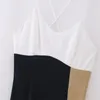Casual Dresses Women's 2023 Unique And Fashionable Black White Contrast Linen Blended Backless Vintage Strap Dress Vestidos