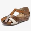 Sandalen Damen Schuhe Retro Round Toe Wedge Cross Buckle Casual Bequeme Mode