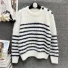 Blusas femininas mohair listras elegante malha jumper solto manga longa o pescoço pulôveres femininos topos roupas de marca 2023 outono inverno