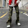 Mężczyzn Pants Y2K Fashion Ink Graffiti workowate drożdżowe ładunki płomieniowe męskie joggery kamuflaż kobiety swobodne długie spodnie ropa hombre 231130