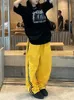 Pantalon Femme S QWEEK Y2K Vintage Jaune Sweatpant Streetwear Hip Hop Séchage Rapide Gris Joggers Oversize Américain Rétro Rayé Piste 231201