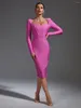 Повседневные платья, бандажное платье с длинными рукавами, женское розовое вечернее облегающее платье элегантного миди, сексуальное вечернее клубное платье на день рождения, 2023