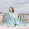 Aqua mavi parlak tatlım balo elbisesi quinceanera elbise 2024 boncuklar kristal kapalı tatlı 15 16 yıl vestidos de xv anos