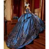 Coral Blue Scoop Quinceanera Dressesアップリケ長袖3D花甘い誕生日Princess Party Gown