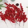 Fiori decorativi 10/1 Pz Bacche rosse di Natale Fiore artificiale Frutta Piante di ciliegio Ornamenti per l'albero di Natale Decorazione del partito Navidad fai da te