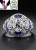 Omhxzj todo europeu três anéis de pedra moda mulher homem festa presente casamento luxo oval branco azul topázio zircão 18kt branco go4036566