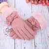 Fingerless Gloves Women's Buckskin In Autumn And Winter Windproof Warm Plus Velvet Gray,Pink,Black,Blue Colors