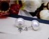 Stud Earrings Large Amount Of 13-14mm White Genuine South China Sea Pearl In 14Kp Gold-