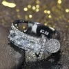 Varumärkesband Luxury Diamond Key Rings smycken 925 Sterling Silver White Clear Topaz CZ för kvinnor Bröllop Vintage Ring242S