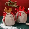 Christmas Decorations 10Pcs Reindeer Candy Gift Bag Velvet Santa Sacks Drawstring Bags Decor Kids Party Favor Year