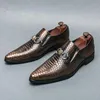 Chaussures habillées Blacks Black pour hommes pointues Slip-On Brown Metal Buckle Wedding Handmade Taille 38-46