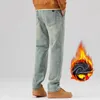 Jeans masculinos de alta qualidade inverno casual tubo reto com espessamento de lã solto outsidewarm calças compridas streetwear homens