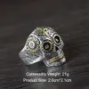 Real sólido 925 prata esterlina açúcar crânio anéis para homens mexicano anéis retro cor de ouro cruz sol flor gravado punk jóias j01288c