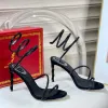 Designer Rene Caovilla Heels Sandalen Kristalle verzierte Strass-Knöchel-umlaufende Damen-Abendschuhe mit Blumen-Strass-Sandalen mit hohen Absätzen