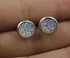 2019 New Stainless Steel Druzy Resin Mermaid Fish Scale Pattern Dome Seals Cabochon Stud Earrings For Girls Kids 8mm Lady 12mm1918984