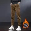 Men's Pants Men Autumn Winter Casual Elastic Waist Drawstring Corduroy Trousers Thickened Fleece Lining Straight Fit Harem