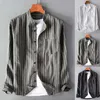 Men's Casual Shirts Korean Striped Shirt Mens Harajuku Oversize Stand Collar Long Sleeve Button Blouse Thin Comfortable T Male Athletic Tees