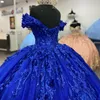 Темно-синее блестящее сладкое платье Quinceanera 16 с открытыми плечами и аппликацией из кружева и бисера бальное платье принцессы праздничное платье для дня рождения Vestidos 15 De