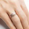Anel de noivado com placa banhada a ouro rosa 14kc, anéis de casamento de pérola - Anel de banda de empilhamento delicado de cristal CZ - Pearl Jewelry201e