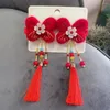 Hårtillbehör Flower Clips Chinese Style Tassel Plush Ball Hairpins With Faux Pearl Bow Decor Festive Po Prop for Girls 'Year