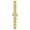 Wristwatches Luxury Women Watch Small Round Dial Fashion Champagne Gold Inlaid Diamond Bracelet Strap Exquisite Girl Quartz Watches Relojes
