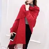 Foulards 4 couleurs Soild Cape Oversize Perles Cristal Hiver Tricoté Châle Poncho Out Wear Manteau Cadeau Pour Femmes Shinny Manches Longues Cape