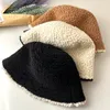 Wide Brim Hats Bucket Thick Lamb Fleece Dome Panama Basin Cap For Woman Girls Winter Warm Fisherman Hat Solid Color Windproof Fluffy Fur 231130