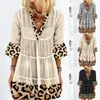 Vestidos casuais para mulheres verão 3x off print algodão moda solta leopardo tamanho queda