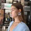 Dangle Earrings European American Luxury Jewelry Crystal Flower Large Silver Ear Clip Women High Quality Runway Party Designer Trend