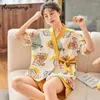 Women's Sleepwear Summer Fashion Soft Cotton Pajamas Kawaii Animal Printing Shorts Kimono Loose Nightwear For Young Girls