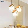 Pendant Lamps Nordic Creative Glass Small House Shape Lights For Living Room Children Bedroom Home Decor Wooden Hanging Lamp Led E14