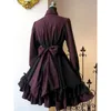 Thème Costume 2023 Automne Élégant Lolita Noir Gothique Femmes Robes Grande Taille Col Noeud Plissé À Lacets Goth Vintage Chic Jurken Robe 231201