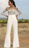 2023 Hochzeit Jumpsuit Kleid U-Boot-Ausschnitt mit Illusionsapplikationen Spitze Braut Party Kleider Hosenanzug Illusion Cap Sleeves Vestidos De Novia