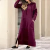 Vestidos casuais mulheres vestido com capuz elegante maxi com moletom com capuz design feminino outono inverno cor sólida manga longa