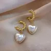 Kolczyki obręcze Pearl Heart Wiselant Korea w kształcie litery U Geometryczne owalne owalne żeńskie uszy koło dziewcząt mody biżuteria