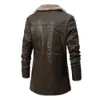 Мужская искусственная кожа средней длины, осенне-зимняя повседневная плюшевая куртка с большими лацканами, мужская утолщенная теплая деловая кожаная куртка 231201