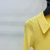 Женский вязаный женский желтый или белый тонкий вязаный кардиган, топы с отложным воротником, однобортный свитер в полоску с длинными рукавами, весна 2023 г.