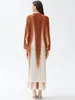Women's Trench Coats Gradient Print Long Pleated Coat Women Loose Waist Lapel Full Sleeve Casual Style Outwear 2023 Autumn